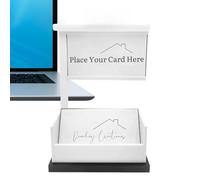 Business Card Holder - Natural Walnut Wooden Desk Stand, Office Reception Display, Cut Marketing Desktop Piece | Elegant Professional Branding Presentation For Business Cards