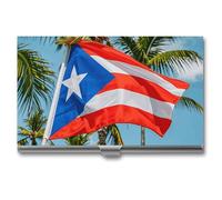 Business Card Holder Professional Business Card Case Metal Name Card Holder Art Business Card Puerto Rico Flags Frog Palm Trees Organizer Slim Pocket Card Holders for Men Women Office Accessories