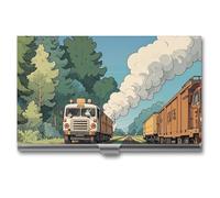 Business Card Holder Rural Locomotive Smoking Railway Slim Business Card Case Professional Name Card Holders Purse Name Card Organizer Minimalist Pocket Card Cases for Men Women
