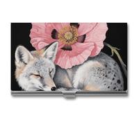Business Card Holder Slim Metal, Buckle Closure Aluminum Business Card Case, Fox Flower on Black Background Professional Name Cards Organizer for Executives, Pocket Cards Wallet for Men & Women