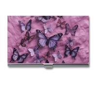 Business Card Holder Slim Portable Metal Business Card Case All Butterflies Are on Purple Background Pocket Name Card Holder Wallet for Men Women Office Travel