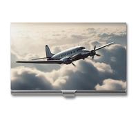 Business Card Holder Slim Portable Metal Business Card Case Plane in The Clouds Pocket Name Card Holder Wallet for Men Women Office Travel