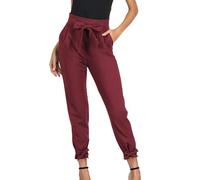 Business Casual Outfits for Women High Waist Pencil Pants Bow-Knot Cropped Paper Bag Pant for Work Burgundy Medium