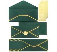 Business Envelopes, Deep Green Gold Trim, 30 Count 10 Size, 150gsm Heavyweight V-Flap Includes Self-Adhesive Stickers (9.45"x4.13")