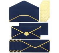 Business Envelopes, Navy Blue with Gold Trim, 30 Pack 10 Size, 150gsm Heavyweight V-Flap Includes Sealing Stickers (9.45"x4.13")