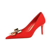 Business Heels for Women, 3-inch Closed Pointed Toe Stiletto Heels, Comfortable Slip On Work Office Pumps Shoes Red