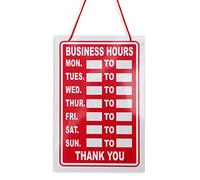 Business Hours Sign Hanging Red High Contrast Opening Closing Times Shop Door Notice