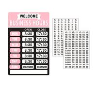 Business Hours Sign,Opening Hour Kit,Changeable Store Hours Plaque for Business,Open Time with Hours,Ideal Present for Any Store or Office（8”x 12”-Pink PVC ）