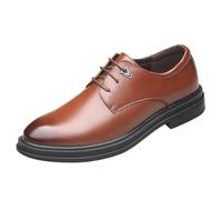 Business Men Formal Shoes French Leather Lace Up Round Toe Heel Non Slip Anti-Slip Low Top Rubber Sole Wedding(Marrone,5.5 UK)