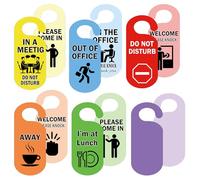 Business Office Door Hanger Sign 3.5 x 9.5 Inches Do not Disturb Working from Home Offices in a Meeting Away Vacation Out of BRB Back Soon Double Sided Hanger Sign 8 Pack (Color2)