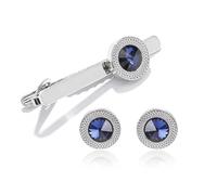 Business Shirt Sleeve Decorative Buttons Classic Geometric Tie Clips and Cufflinks Set for Men's Gift For Men(Round set)