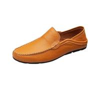 Business Shoes Men's Leather Shoes Men's Black Brown Comfortable Leather Shoes Lightweight Low Shoes Loafers Handmade Without Laces Flat Shoes Slip On Breathable Walking Shoes, yellow, 11.5 UK