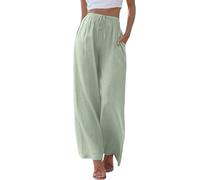Business Trousers for Women Training Elastic Waist Linen Comfortable Cropped Joggers Flare Fit Button Track Flattering (Green,XXL)