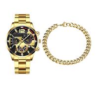 Business Watches for Men, Fashion Watches for Men | Elegant Watch | Fashion Calendar Wristwatch with Bracelet for Father Husband Boyfriend Son Friends, gold, Consulte la descripción, See description