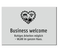Business welcome - quiet work possible - WLAN throughout the house - sticker A5: 210 x 148 mm - with graphics and text