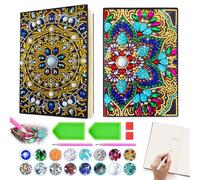 Businey 2PCS Diamond Art Notebook, A5 Mandala Blank Notebook Craft Kits for Kids Age 6 8 9 10, 5D Diamond Painting Notebook Kit for Girls Boys Birthday Presents