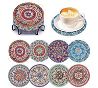 Businey 8Pcs Diamond Art Coasters Kits with Holder, Mandala Diamond Painting Art Coasters Kits for Adults Beginners, Mandala Diamonds Painting Craft for Adults Gift