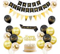 Businey Black Gold Retirement Party Decorations , Happy Retirement Banner, Bunting Flags, Balloons, Cake Topper, Sash, Farewell Retired Party Decorations Supplies for Men Women