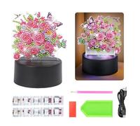 Businey Flower Night Light, Diamond Painting LED Light, Touch-Control Night Lamp, Diamond Art Kits for Adults, Crafts Gifts for Girl Women, Table Lamp with 7 Colour AA Batteries/USB