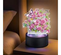 Businey Flower Night Light, Rose Diamond Painting NightLight, 3D LED Night Light for Room Dectoration, 7 Colors Flower Bedside Lamp for Kids Baby Girl Bedroom Decor, Diamond Art Birthday Gift for Girl