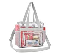 Busiuw Clear Bag for Stadium Events 12x12x6, Clear Tote Bag with Reinforced Straps and Front Pocket for Stadium Work Travel and Sporting Events(Silver)