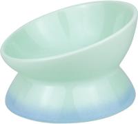 Busnos Cat Bowl Elevated Cat Bowls Whisker Friendly Cute Ceramic Tilted Food Bowls for Indoor Cats 6.1 Inch Wide 15° Raised Kitten Supplies Dishwasher and Microwave Safe Blue Cats Water Bowl