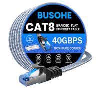 BUSOHE Cat 8 Ethernet Cable 25M, Braided High Speed 40Gbps Flat RJ45 LAN