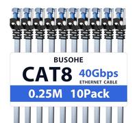 BUSOHE Cat 8 Ethernet LAN Cable 0.25M (10 Pack), High Speed 40Gbps 2000MHz