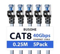 BUSOHE Cat 8 Ethernet LAN Cable 0.25M (5 Pack), High Speed 40Gbps 2000MHz