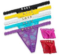 Busparst 2-Pack Custom Thongs with Name on Back - Personalised Hand-Sewn Rhinestone Lace Underwear for Women, Valentine’s Day for Her, Girlfriend, Wife Black