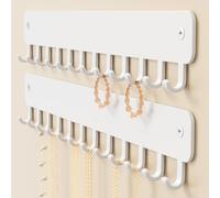 bussdis Drill-In Necklace Organizer: Sturdy Necklace Holder Wall Mounted with Hooks for Tangle-Free Jewelry Storage - Space-Saving Wall Necklace Hanger, White, 2 PCS