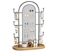 bussdis Jewelry Holder Organizer Earring Display - Stands Earring Storage Earring tree Hanger Jewelry Towers Rack with 6 Hooks 300 Stud Holes Wood Tray for Necklaces Bracelets Rings