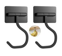 bussdis Short Banana Hook Under Cabinet - 2 Pack Adhesive Banana Hanger Under Counter, Metal Banana Holder Stand for Hanging Bananas or Kitchen Utensil, Keeps Bananas Fresh, Black