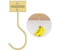 bussdis Under Cabinet Banana Hook Adhesive: Foldable Banana Hanger, Gold Metal Banana Holder for Kitchen & RV, Space-Saving Design, Folding with Magnets When Not in Use, Keep Bananas Fresh