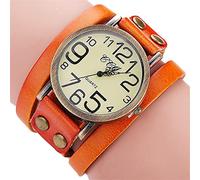 Bust Down Watches for Men Leather Cow Bracelet Men Brand Women Men's Watch (Orange, One Size)