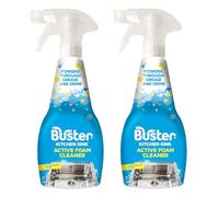 Buster Active Foam Kitchen and Bathroom Cleaner Spray (Pack of 2 x 500ml) Removes Limescale, Stains and Odours, Kitchen and Bathroom Descaler Foam Spray for Sinks, Plugholes and Drains - Made in UK