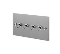 Buster and Punch Dimmer Light Switch, 1G, 2G, 3G, 4G, 2-way, LED, Multiple Colours and Options. (STEEL, 4G, Toggle)