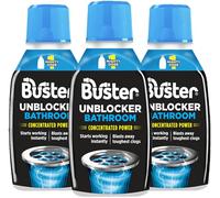 Buster Bathroom Drain Unblocker (Pack of 3 x 300ml) Fast-Acting Sink Unblocker Dissolves Hair, Sludge and Soap, Drain Cleaner Clears Blockages in Shower, Bath and Bathroom Sink Pipes - Made in UK