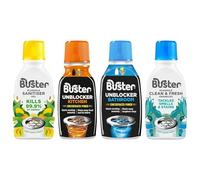 Buster Plughole Cleaner Bundle - Sanitiser Gel 300ml, Bathroom Unblocker 300ml, Kitchen Unblocker 150ml & Clean & Fresh Granules 300g - Drain Cleaner Set for Blockages, Odours & Build-Up