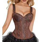 Bustier Corset Top Women Renaissance Overbust Lace-up Crop Tops Cottagecore Vests Vintage Medieval Retro Shapewear Underbust Tank Tops Bridal Lingerie Boned Corset Gothic Cinchers Overbust Bodysuits