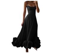 Bustier Maxi Dresses for Women Sleeveless Elegant Long Dress Spaghetti Strap Women Swing Dress Summer Strappy A-Line Maxidress Ladies Party Longdress W/3D Flower Trim (Black, M)