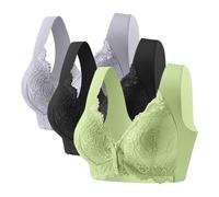 Bustier Women's Large Breasts 1/2/3 Pack Bra Women's Without Underwire Front Closure Bustier Lace Strong Hold Bra Large Sizes Underwear Push Up Bra Sexy Full Cup Bra Comfortable Soft Underwear, Ap