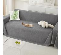 BUSVORES Decor Sofa Cover, Thick Chenille Sofa Slipcover with Tassel Couch Protection for Dogs Kid Soft Sectional Sofa Towel for 1 2 3 4 Seater All Season Washable for Living Room(Dark Grey,180X300cm)