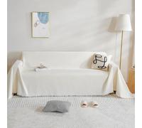 BUSVORES Decor Sofa Cover, Thick Chenille Sofa Slipcover with Tassel Couch Protection for Dogs Kid Soft Sectional Sofa Towel for 1 2 3 4 Seater All Season Washable for Living Room (Beige, 230X380cm)