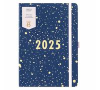Busy B 2025 A5 Family Diary - Weekly Planner with 5 Schedules, Navy Spray & Gold Foil Cover - Life Planner for Busy Families - Includes Year Planner, Birthdays & Tear-Off Notes