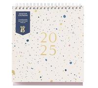 Busy B 2025 Desk Calendar - Jan to Dec, Pink Spray 2025 Calendar with Built-in Stand & Flip-Top Binding - A5 Work Calendar for Office or Home - Year Planner with Pockets for Organised Planning