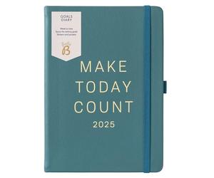 Busy B 2025 Diary Weekly Goals Planner - A5 Pine with Elastic Band - Week to View Daily Life Organiser - Monthly Overview, Inspirational Quotes & Stickers - Compact 2025 Diary for Productivity