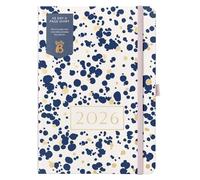 Busy B 2026 A5 Diary Day-A-Page Planner for Students, Professionals & Teachers - Navy Spray Print with Gold Foil, Jan - Dec, Elastic Closure & Ribbon Marker - Organizer for Desk or Handbag
