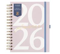 Busy B 2026 A5 Spiral Diary - Weekly Planner Journal - Desk Diary for Work or Home - Monthly Planning for Prioties and Goals with Tabs, Stickers, Pocket & Elastic Closure - Pink Graphic