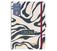 Busy B 2026 Diary - A5 Weekly Planner with To-Do Lists & Notes Pages - Work, School, Office Fabric Charcoal Marble Journal - Week-to-View Layout, 3 Pockets & Year Planner